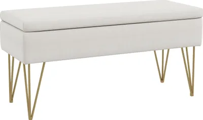 Image de Banc banquette coffre de rangement 2 en 1 en tissu avec pieds šŠpingle en acier doršŠ 100 x 40 x 49 cm crššme