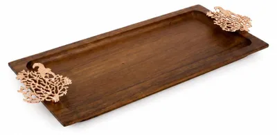 Produktbild von Holztablett mit roségoldenem Korallenmuster, 42 x 13 x 3 cm