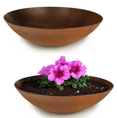 Image de Jardinière ronde ventrue de 45 cm pour l'extérieur, aspect rouille brun