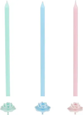 Produktbild von Dr. Oekter Extra lange Kerzen inkl. 12 Halter, Geburtstagskerzen aus der Serie "Modern Baking - Retro Design" (Farbe: Rosa, Hellgrün, Hellblau), Menge: 24 Stück
