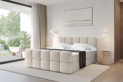 Produktbild von ALTDECOR Boxspringbett mit Fußteil - H3 Matratze und Topper - FAMA-Z - 200x200 - Beige - Doppelbett, Boxbett, Polsterbett mit Bettkasten mit Stauraum und Kopftei