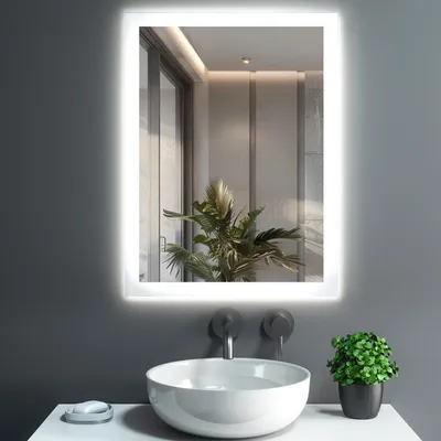 Produktbild von GIMBELEN Badspiegel mit Beleuchtung, LED Bad Spiegel mit Licht, Tastenschalter, Antibeschlag, 2 Lichtfarben (3000K/6500K)