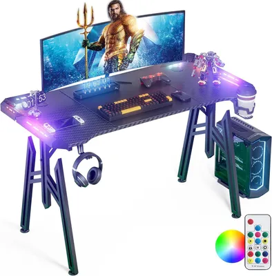 Zdjęcie produktu dla Biurko Gamingowe Z Diodami Led 120X60 Cm Powłoka Z Włókna Węglowego