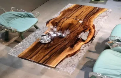 Immagine prodotto di Elegante tavolo da pranzo in resina epossidica Tavoli da pranzo dal design raffinato con motivo a ghiaccio