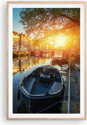 Produktbild von Gerahmtes Poster - Rahmen in heller Eiche - Kanal Boot Amsterdam Wasser - 61x91,5 cm - Wand Bild - Wanddeko - Wandbilder - Wandposter - Bilderrahmen - Bilder - Kunstdruck - Wandbild - P2NPA61x91-2857