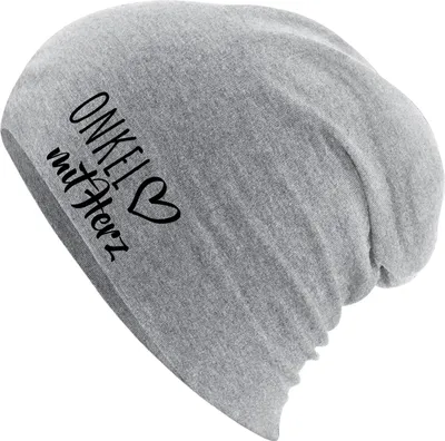 Produktbild von Huuraa Beanie Onkel mit Herz Heather Grey One Size Baumwolle und Elasthan Mütze Geschenkidee
