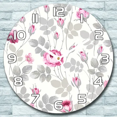 Produktbild von Wanduhr aus Glas Rund fi 30 Pastell Rosen Blumen Quarz Deko Schlafzimmer Büro