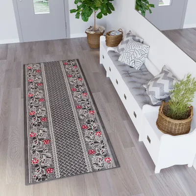 Image de Tapis de passage couloir chambre à coucher moderne design à poils courts gris rouge  70 x 880