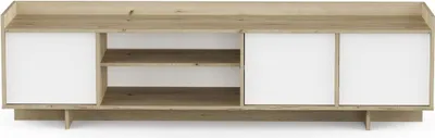 Produktbild von CALICOSY - TV-Möbel mit 3 Türen und 1 Nische, Nachbildung in königlicher Eiche und Weiß, L183 cm