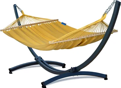 Produktbild von Potenza Outdoor Stabhängematte Hängematte mit Gestell für 2 Personen I 100% Baumwolle Merida Doppelhängematte XXL 215x160, 200kg I Verzinkter Hängemattengestell 350kg, wetterfest
