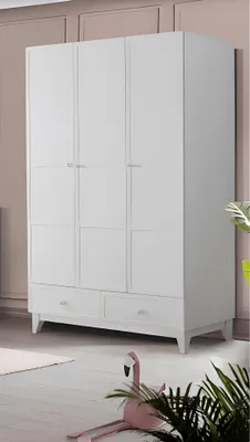 Produktbild von Kinderzimmer 3tlg Möbel Komplettzimmer Kinderbett Weiß  Kleiderschrank Kommod
