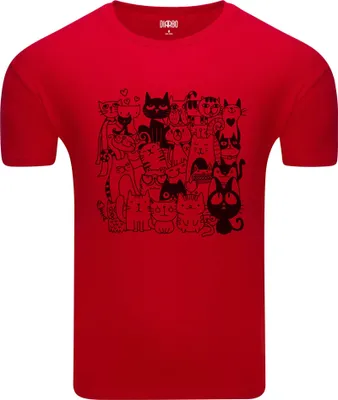 Produktbild von Diarbo Herren T-Shirt mit Tierliebhaber Druck Lustige Katze Rot Gr.L