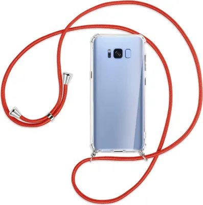 Produktbild von Handykette Backcover-Schutzhülle mit Band (Metall silberfarben) für Samsung Galaxy S8 - rot