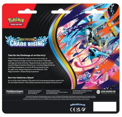 Obrázek produktu pro Anglická verze karetní hry Pokémon Megaevolution Chaos Rising, balení obsahuje 3 obálky