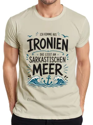 Immagine prodotto di T-shirt da uomo, taglia XL, con scritta "Vengo da un mare di ironia e sarcasmo", stile divertente