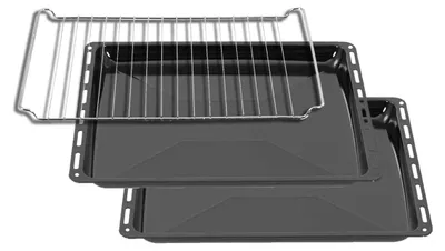 Immagine prodotto di Set teglia da forno ICQN 445 x 375 x 25 mm, 2 vaschette raccogli grasso smaltate e griglia da forno cromata, resistente ai graffi e antiruggine, adatta per Whirlpool, Ignis, Bauknecht, Indesit, Algor, Neckermann, Lloyds, antiruggine, 44,5 x 37,5 cm