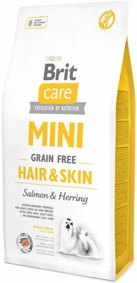 Zdjęcie produktu dla Brit Care Mini Grain Free Hair & Skin Salmon & Herring, Dorosły, XS (<4 kg), Śledź, Łososiowy, 2 kg