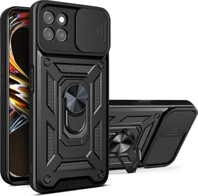 Obrázek produktu pro Realme 8i Pouzdro s Kroužkem, Stojánek, Ochrana Kamery, TPU Nárazník, Silikonové Pouzdro pro OPPO Realme 8i černé