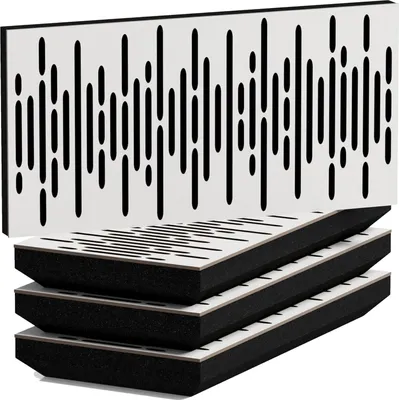 Immagine prodotto di Confezione da 4 pannelli acustici WAVE-H sottili e fonoassorbenti | 25x50 cm | Riflessione | Spessore – Colore: [33 mm | Bianco]