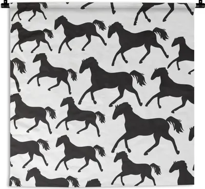 Produktbild von MuchoWow® Wandteppich Wandbehang Pferde - Schwarz - Weiß - Mädchen - Kinder - Mädchen 150x150 cm Tapisserie Dekoration Wandtuch - Wohnaccessoires - Modernes