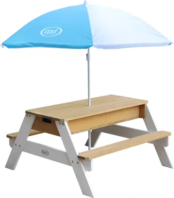 Produktbild von AXI Nick Kinder Sand & Wasser Picknicktisch aus Holz | Wasserspieltisch & Sandtisch mit Deckel und Behältern | Kindertisch / Matschtisch in Braun &