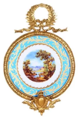 Zdjęcie produktu dla Casa Padrino Barokowa ceramiczna fototapeta z ozdobną ramą Wielokolorowy / jasnoniebieski / złoty 28 cm - Barokowa dekoracja ścienna
