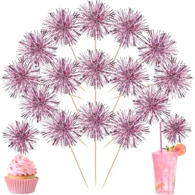 Produktbild von Tortendeko Feuerwerk Lametta 30 Stück Rosa mit Sternen für Geburtstag Babyparty