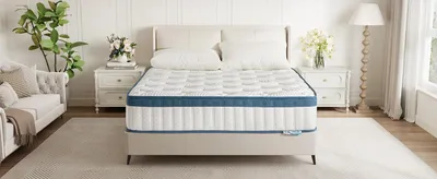 Produktbild von Matratze 90x200 cm - 7-Zonen Taschenfederkernmatratze - H3 mittelfest - Orthopädisch - 25 cm hoch - Weiß/Blau