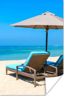 Produktbild von MuchoWow® Poster Strandkorb - Sonnenschirm - Sommer - Meer 20x30 cm - Papierdruck