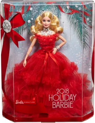 Produktbild von Barbie Signature Holiday Barbie Puppe (blond). FRN69