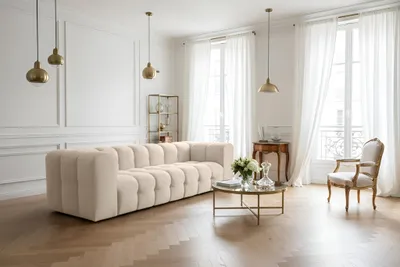 Produktbild von Sofa Designersofa SOLVIE 4-Sitzer in Stoff Tiffani Beige