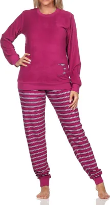 Produktbild von Normann Damen Frottee langarm Schlafanzug mit Bündchen - Pyjama auch in Übergrössen ; beere1 , 36