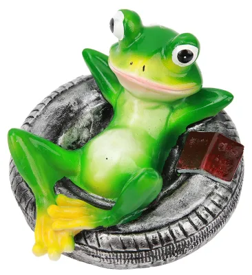 Schwimmende Froschfigur aus Harz, auf Schlauch liegend, Teichdeko