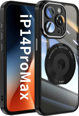 Produktbild von Handyhülle für iPhone 14 Pro Max Transparent Militärschutz mit Magnetring Ständer und Kameraabdeckung Schwarz