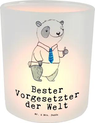 Produktbild von Mr. & Mrs. Panda Kerzenhalter Panda Bester Vorgesetzter der Welt - Transparent - Geschenk, Windlicht Glas, Arbeit, Kerzenglas, Boss, Teelichthalter, Kollege, Leiter