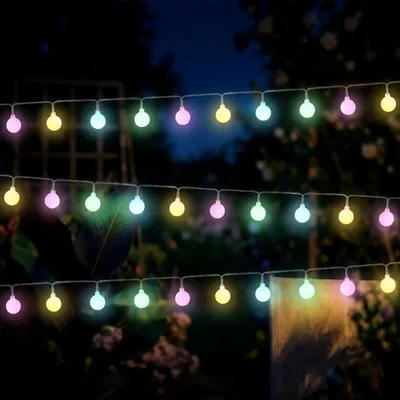Produktbild von LED Lichterkette 290 cm für Außen und Innen 30 mini Kugeln mit Timer - soft bunt - Kugellichterkette batteriebetrieben mit 8 Funktionen