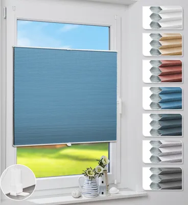 Produktbild von Grandekor Plissee Verdunklung Klemmfix Wabenplissee 60x140cm Hellblau-Weiß Thermoplissee ohne Bohren für Fenster & Tür