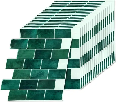 Produktbild von Relaxdays Klebefliesen, 20 Stück, Bad & Küche, Fliesenaufkleber 30x30, selbstklebend, 3d Fliesen zuschneidbar, PU, grün