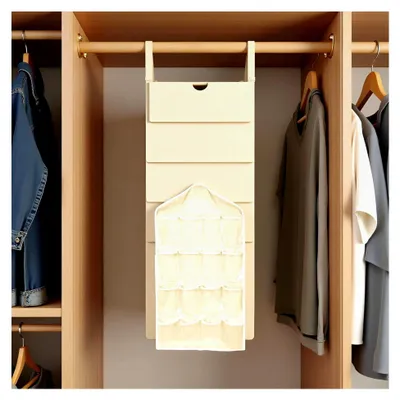 Produktbild von Hängende Aufbewahrungstasche für Schränke, 16 Taschen, Organizer für Socken, BHs und Unterwäsche, Beige
