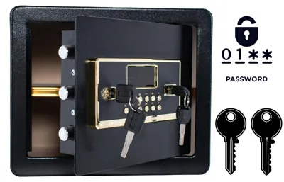 Obrázok produktu pre Obrnený domáci trezor s elektronickým zámkom a kľúčom 30x36x30 cm Čierny
