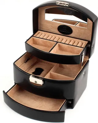 Zdjęcie produktu dla Pudełko na biżuterię WINDROSE Merino Moda Jewellery Box Automatic Black czarny