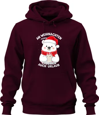 Zdjęcie produktu dla Christmas Polar Bear Calories Holiday Cocoa Funny Gift Uni  Bluza z kapturem, bordowy, S
