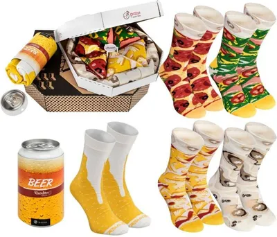 Immagine prodotto di Rainbow Socks calzini di tutti i giorni pizza mix e birra 5 paia Divertente regalo taglia 41-46
