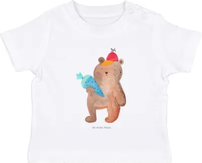 Produktbild von Mr. & Mrs. Panda Babyshirt Bär Schultüte 0. - 6. Monat - Weiß - Geschenk,  T-Shirt, Schulbeginn, Schulanfang, Einschulung, Baby Shirt, Kinder Top, Kleinkind, Teddy