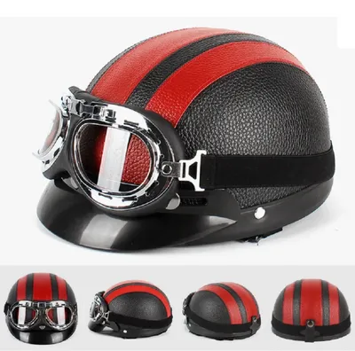 Produktbild von Motorradhelm, Rollerhelm, universeller Motorrad-Sonnenhelm mit offenem Gesicht, Schutzbrille, Kopfumfang: 54-60cm