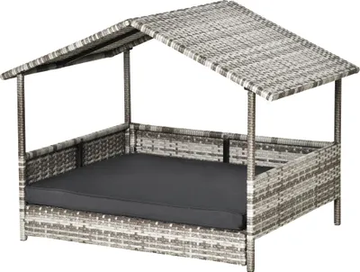 Produktbild von Wetterfeste Hundehütte mit abnehmbarem Dach - Graues Haustierbett für Hunde, Hundekorb Outdoor & Indoor