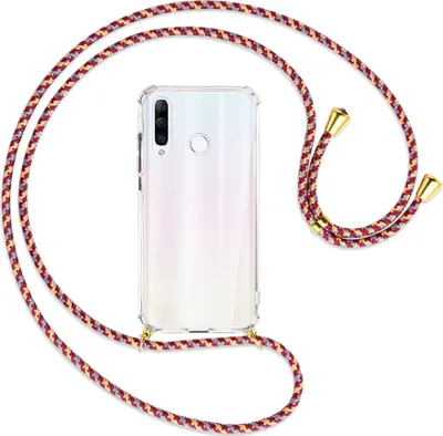 Produktbild von Handykette Backcover-Schutzhülle mit Band (Metall goldfarben) für Huawei P30 Lite - weinrot/gelb/grau