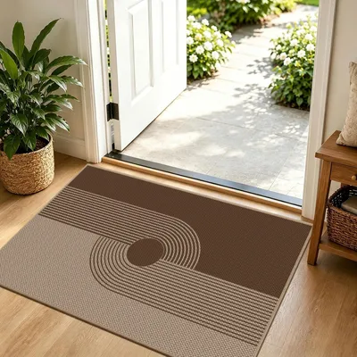 Obrázek produktu pro Podlahová rohož pro vnitřní i venkovní použití, 60 x 90 cm, hnědá, protiskluzová, omyvatelná, zachycující nečistoty