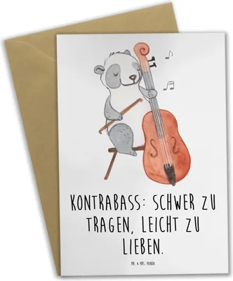 Produktbild von Mr. & Mrs. Panda Grußkarte Kontrabass Liebe - Weiß - Geschenk, Lernen, weihnachtskarten, Musiker, Grußkarten, Instrument, kommunionskarte, Musik, hochzeitskarten
