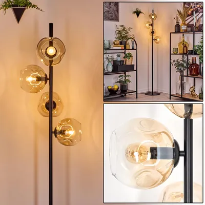 Produktbild von Villamare Stehlampe aus Metall/Glas in Schwarz/Bernstein/Klar, Vintage-Design